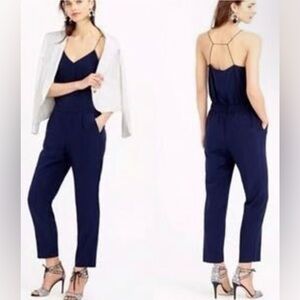 NWT J. Crew Navy Blue Pure Silk Ankle-Length Strappy Jumpsuit Size 12